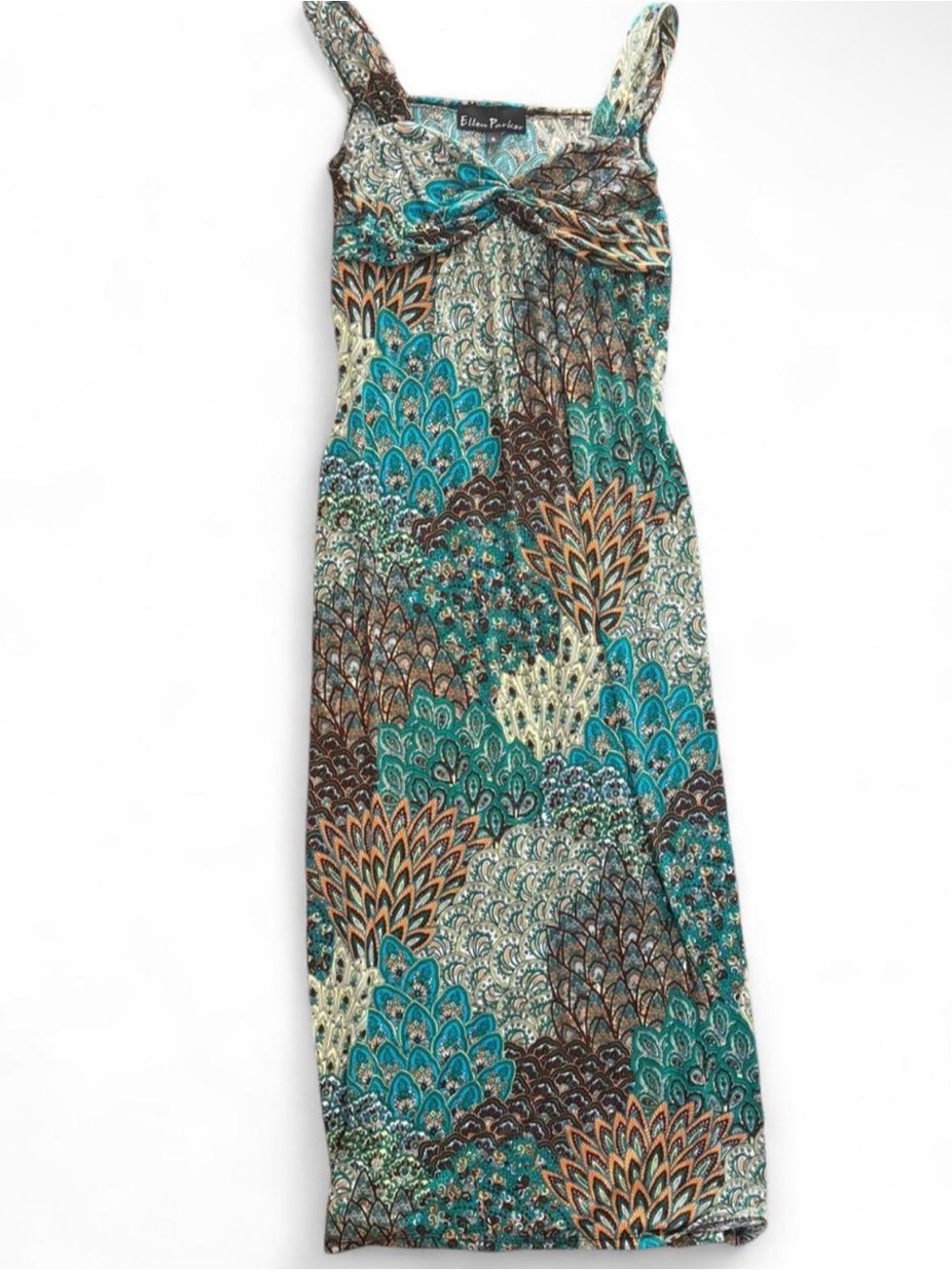 Y2K Teal & Brown Printed Maxi Dress